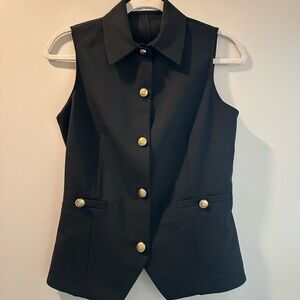 NWT Zara Black Sleeveless Vest with Gold Buttons